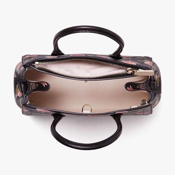 Kate Spade Pink and Black Rose Leather Satchel Handbag - Picture 3 of 6